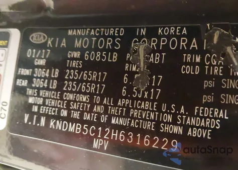 2017 Kia Sedona Lx z USA, uszkodzony, nr VIN KNDMB5C12H6316229